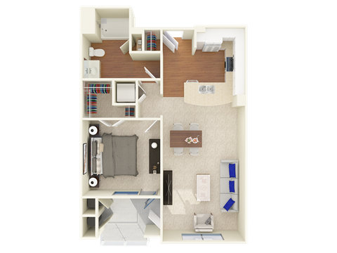 Floor plan for 1 bed, 1 bath, 813 sqft